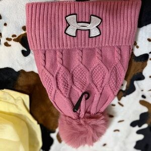 Under Armour Pink Cable Knit Beanie with Pom-Pom
